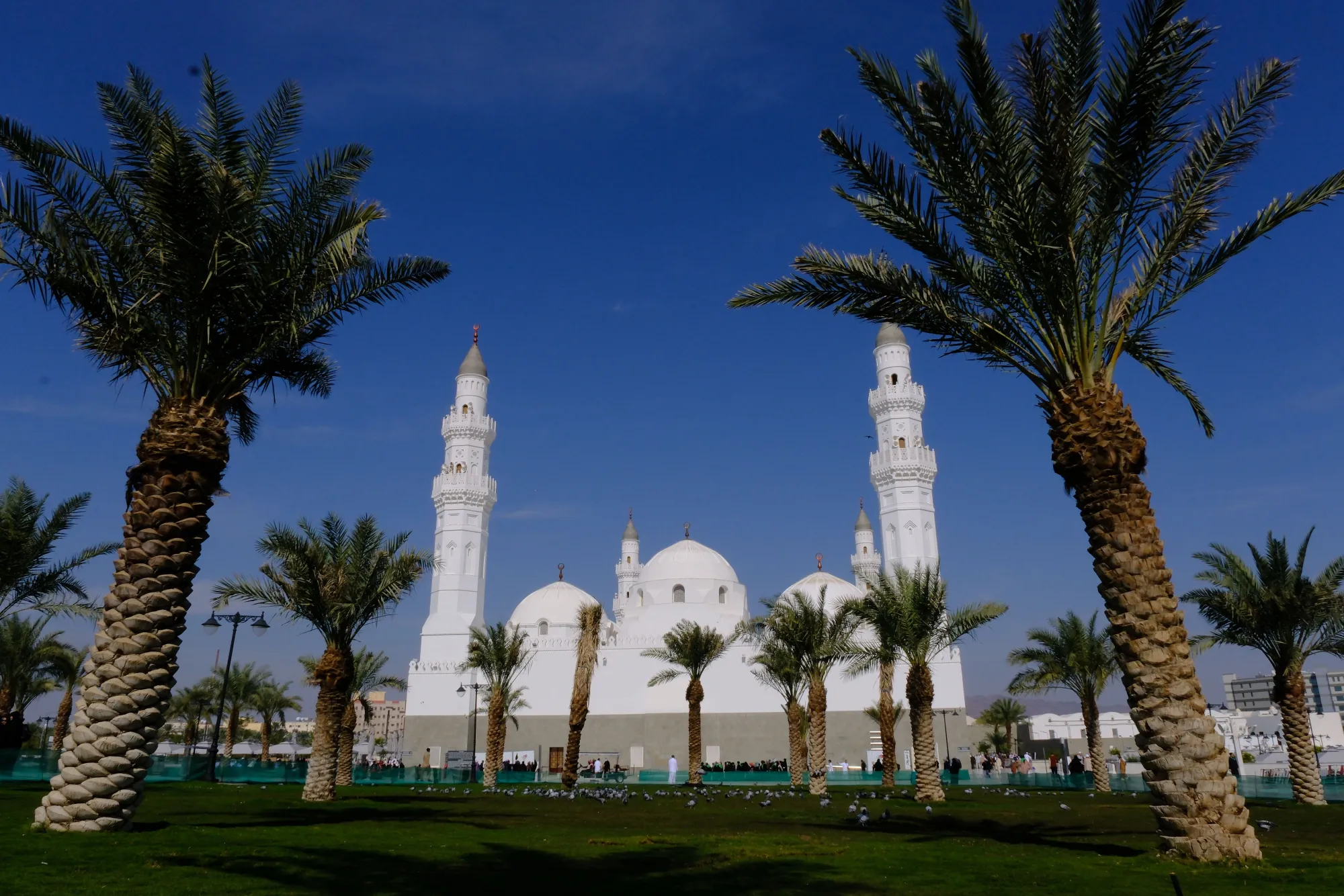 The shaded pedestrian boulevard leading to Masjid Quba in Madinah